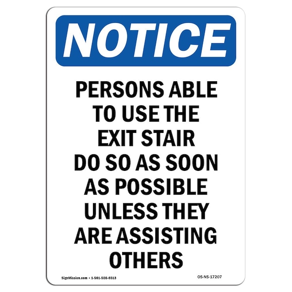 OSHA, Persons Able To Use Exit Stair, 18in X 12in Alum, 12"W, 18" L, Portrait, OS-NS-A-1218-V-17207